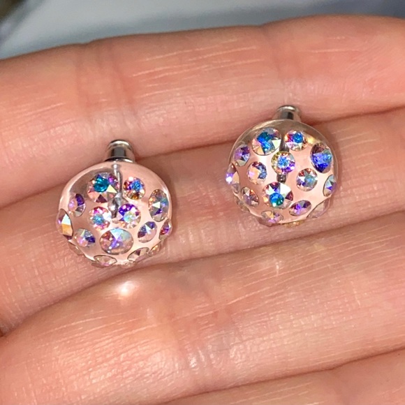 Acrylic Crystal Stud Earrings Embellished With Aurora borealis European Crystals - Picture 12 of 14